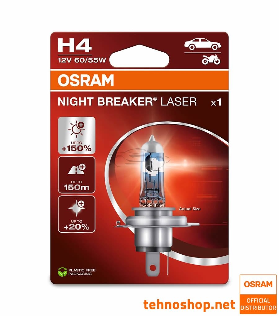 BULB OSRAM HALOGEN H4 NIGHT BREAKER LASER 64193NL-1BL 12V 60/55W P43t 1BL