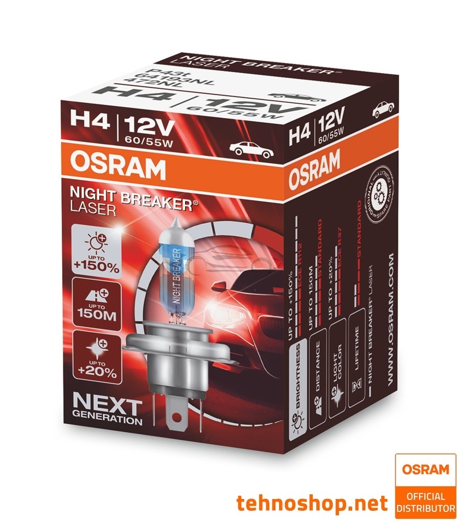 ŽARNICA OSRAM HALOGEN H4 NIGHT BREAKER LASER 64193NL 12V 60/55W P43t
