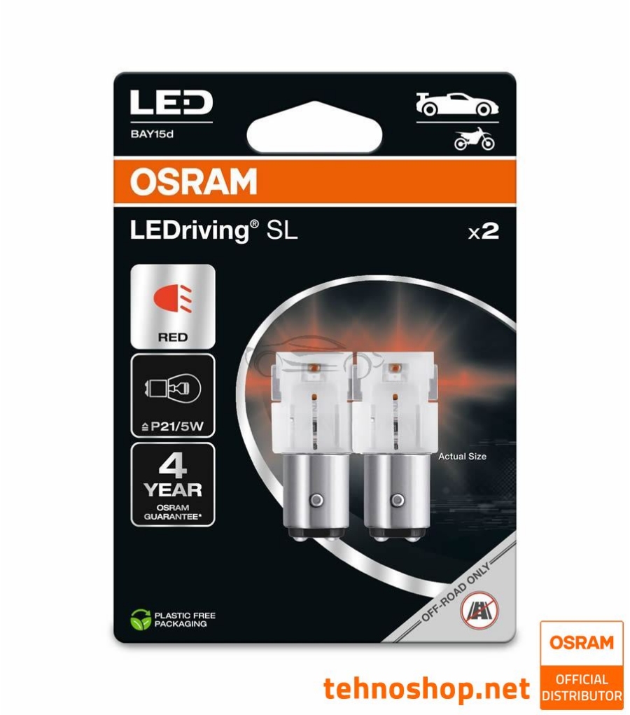 LED ŽARNICA OSRAM P21/5W LEDriving SL 12V 1,4W 7528DRP-2BL BAY15d 2BL