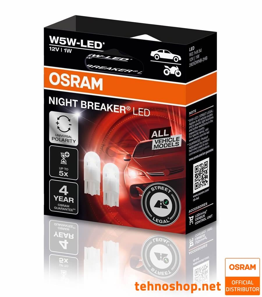 LED BULBS OSRAM NIGHT BREAKER LED W5W 2825DWNB-2HFB 6000K 12V
