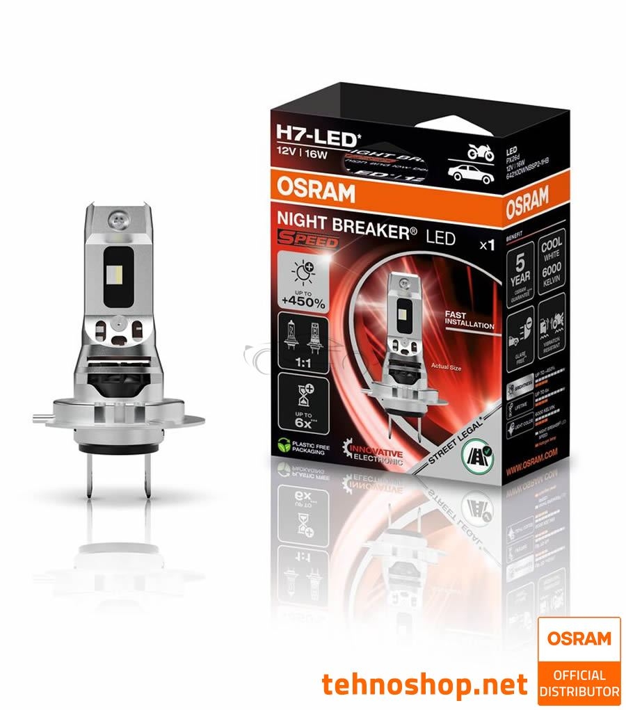 LED BULBS OSRAM NIGHT BREAKER SPEED 450 H7 64210DWNBSP-1HB 12V PX26d 1HB