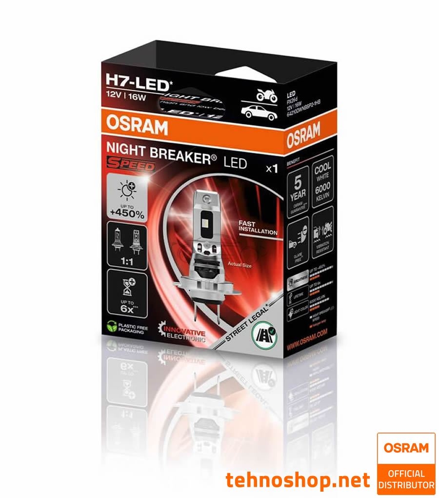 LED BULBS OSRAM NIGHT BREAKER SPEED 450 H7 64210DWNBSP-1HB 12V PX26d 1HB