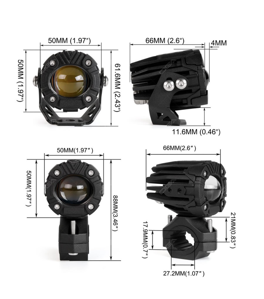 KIT OF ROUND DRIVING LED LIGHTS FOR MOTORCYCLE MT20 12V 20W
