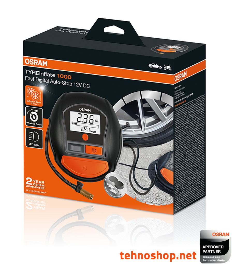PRENOSNI ZRAČNI KOMPRESOR OSRAM TYREinflate 1000 OTI1000 12V