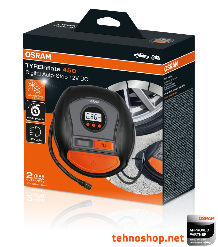 OSRAM TYREinflate 450 RAPID TYRE INFLATOR WITH WIND-UP CABLE OTI450