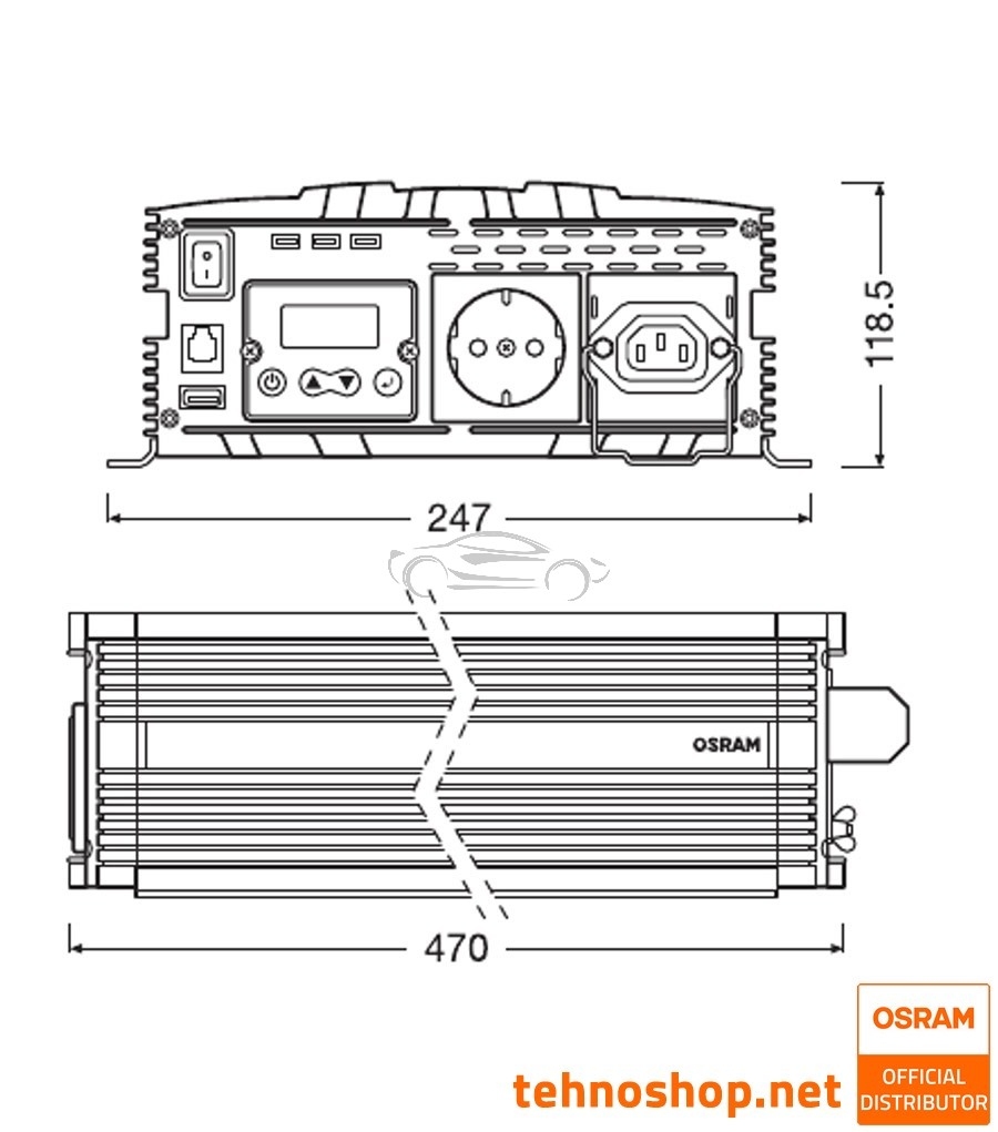 PRETVORNIK NAPETOSTI RAZSMERNIK OSRAM POWERinvert PRO 12V DC 2000W RCD OEINVPAR20