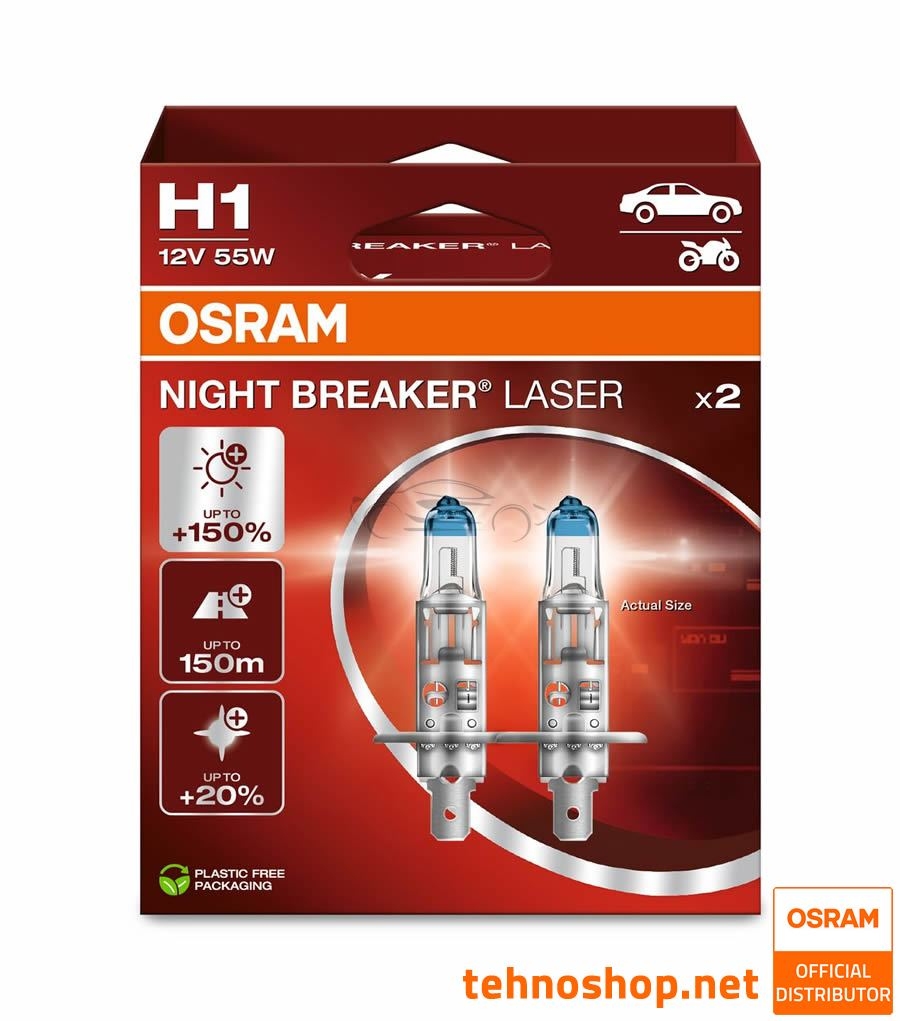OSRAM HALOGEN BULB H1 64150NL-2HB NIGHT BREAKER LASER 55W P14.5s 2HB