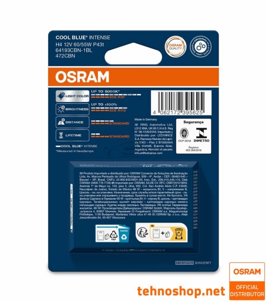 ŽARNICA OSRAM HALOGEN H4 64193CBN-1BL COOL BLUE INTENSE 60/55W 12V P43t 1BL