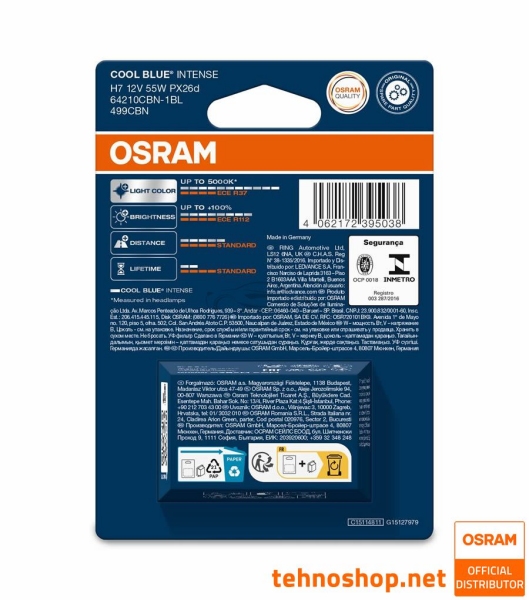 HALOGEN BULB OSRAM H7 64210CBN-1BL COOL BLUE INTENSE 55W 12V PX26d 1BL