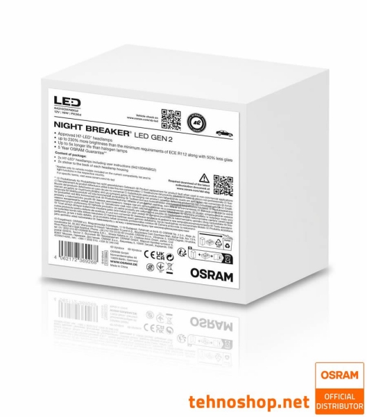 LED BULBS OSRAM NIGHT BREAKER LED H7 GEN2 64210DWNBG2 12V PX26d