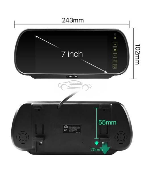 LCD DISPLAY 7-inch MONITOR AHD GYAHD700 IN REARVIEW MIRROR