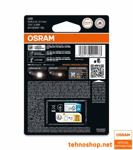 ŽARNICA OSRAM LED C5W (41 mm) LEDriving SL 12V 0,6W 6413DWP-1BL SV8.5-8 1BL