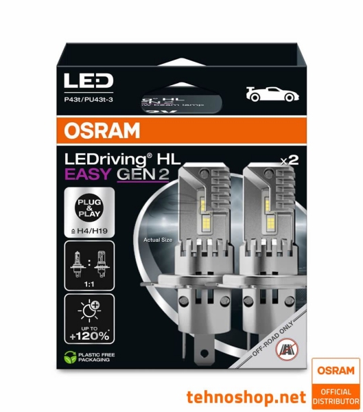 LED BULBS H4/H19 OSRAM LEDriving HL EASY 64193DWESY2-2HB 12V P43t 2HB