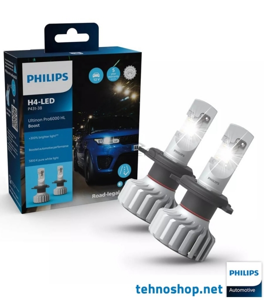 LED BULBS PHILIPS ULTINON PRO6000 BOOST LED H4 11342U60BX2 12V P43t X2