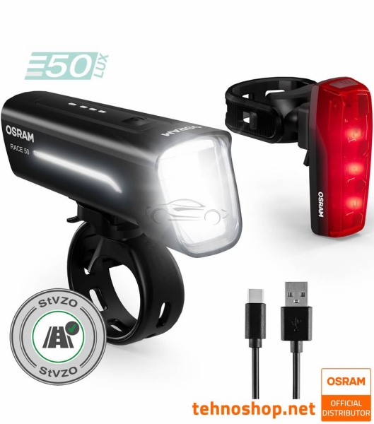 BICYCLE FRONT AND REAR LED LIGHTS OSRAM LEDsBIKE RACE 50 SET