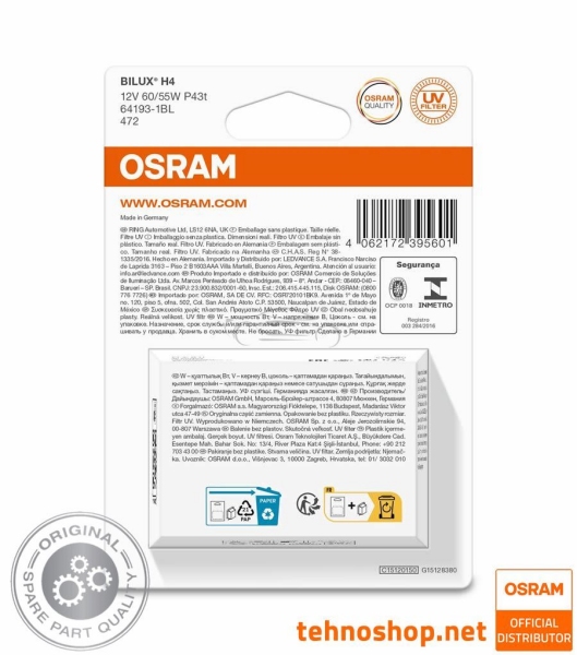 ŽARNICA OSRAM HALOGEN H4 64193-1BL ORIGINAL 60/55W 12V P43t 1BL