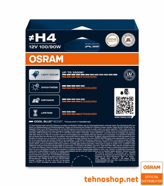 BULB OSRAM HALOGEN H4 COOL BLUE BOOST 62193CBB-2HB 100/90W 12V P43T 2HB