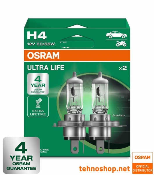 HALOGEN BULB OSRAM H4 64193ULT-2HB ULTRALIFE 60/55W 12V P43t 2HB