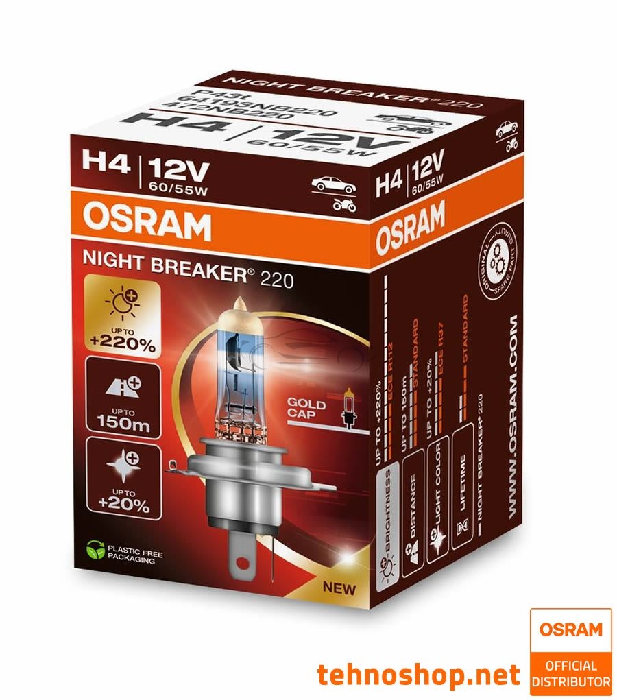 ŽARNICA OSRAM H4 NIGHT BREAKER +220% 64193NB220 60/55W P43t FS1