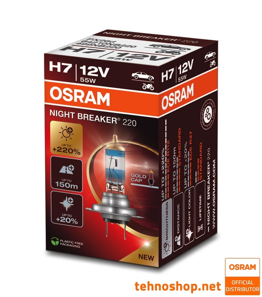 ŽARNICA OSRAM H7 NIGHT BREAKER +220% 64210NB220 55W PX26d FS1