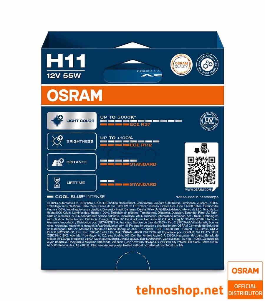 ŽARNICA OSRAM HALOGEN H11 64211CBN-2HB COOL BLUE INTENSE 55W 12V PGJ19-2 2HB