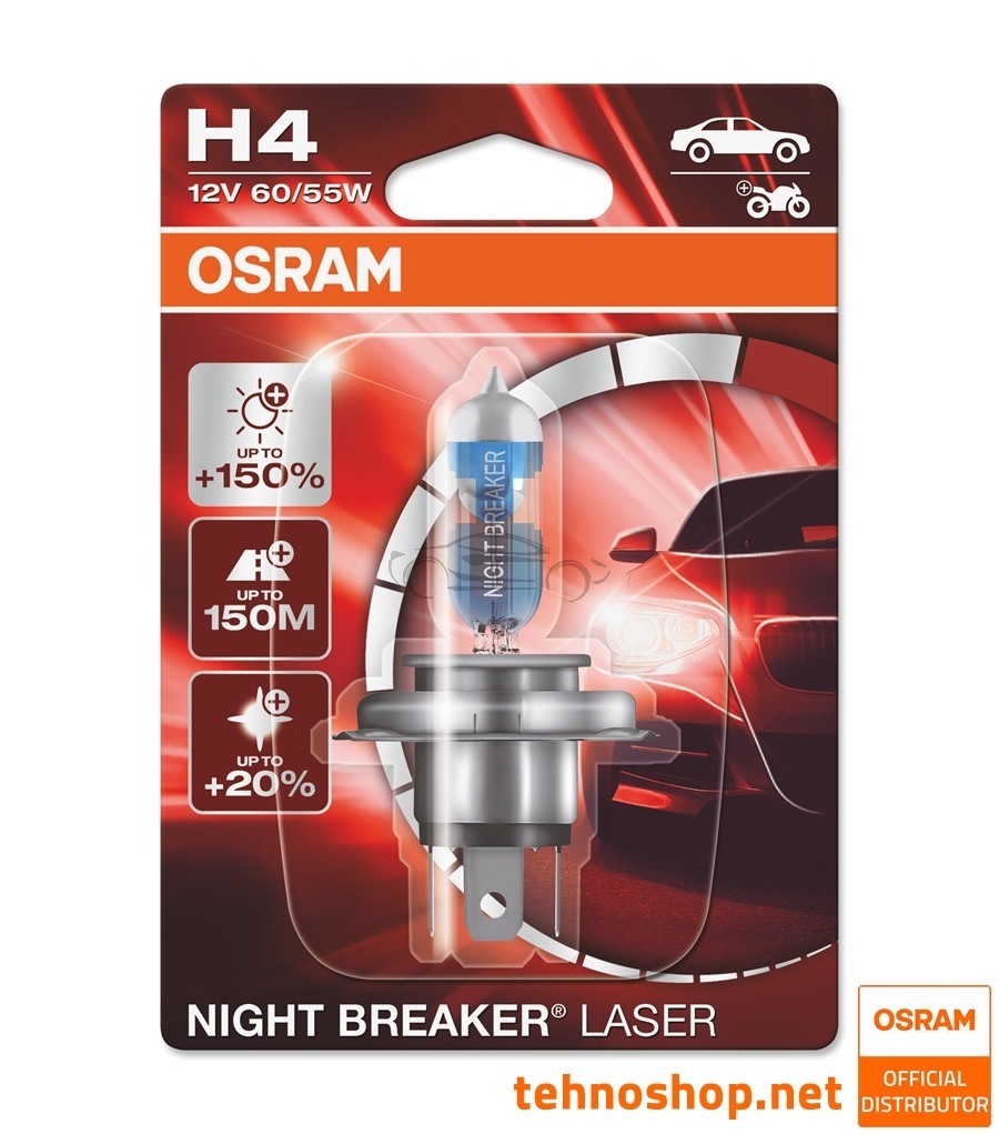 BULB OSRAM HALOGEN H4 NIGHT BREAKER LASER 64193NL-01B 12V 60/55W P43t