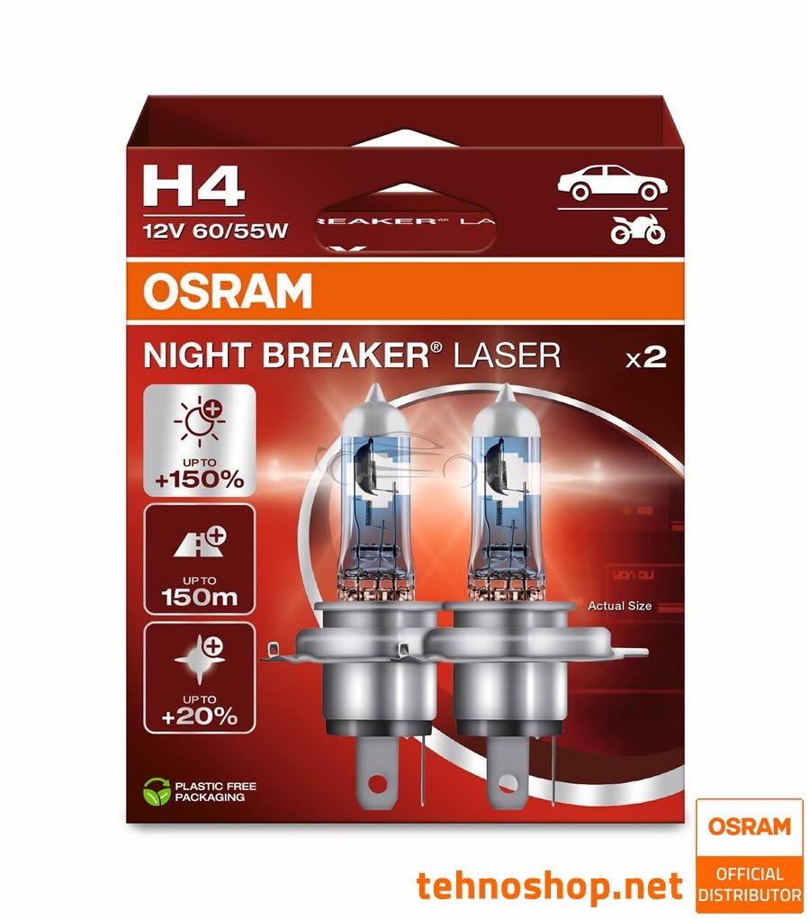 BULB OSRAM HALOGEN H4 NIGHT BREAKER LASER 64193NL-2HB 60/55W P43t 2HB