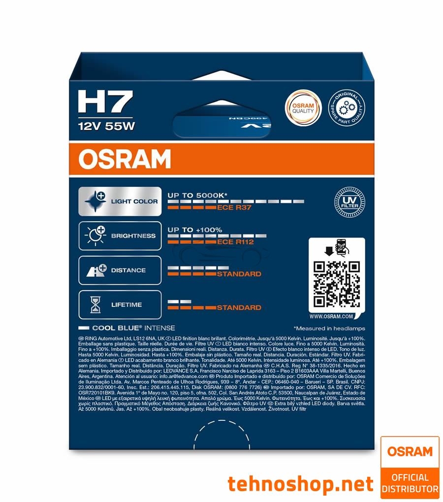 HALOGEN BULB OSRAM H7 COOL BLUE INTENSE 64210CBN-2HB 55W 12V PX26d 2HB