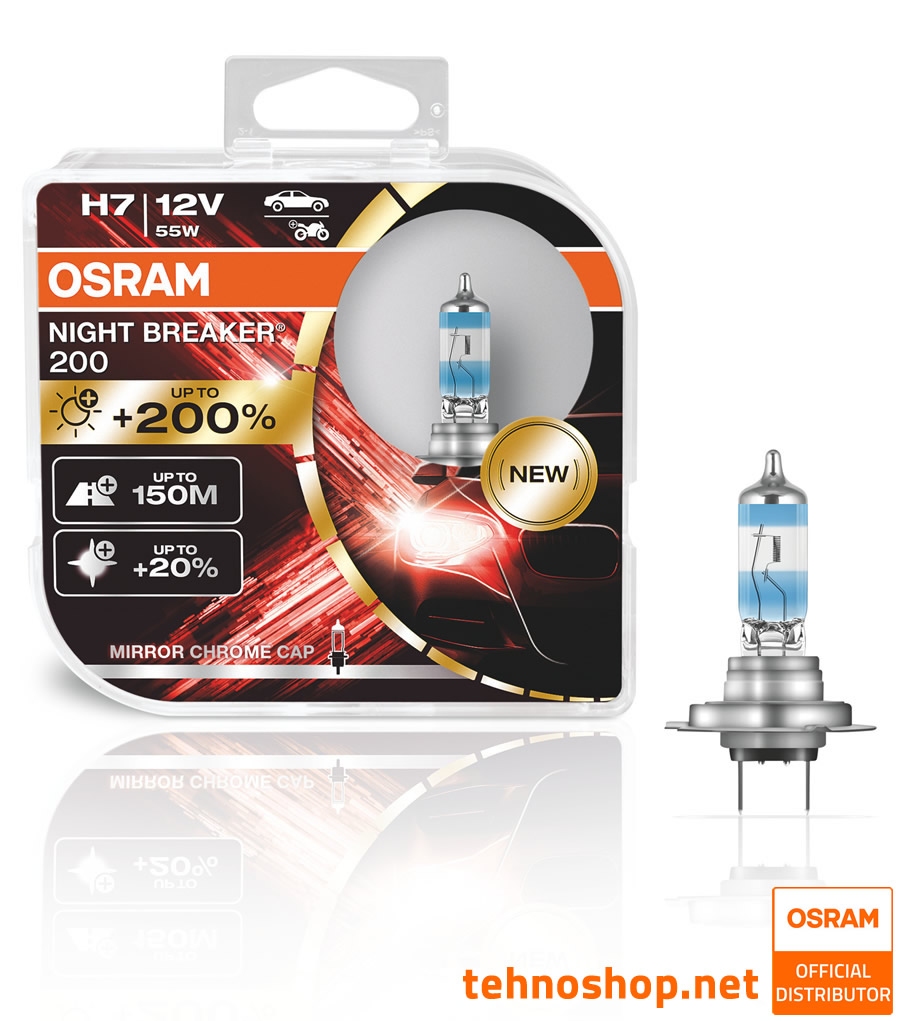HALOGEN BULB OSRAM H7 NIGHT BREAKER 200 64210NB200-HCB +200% 55W PX26d HCB