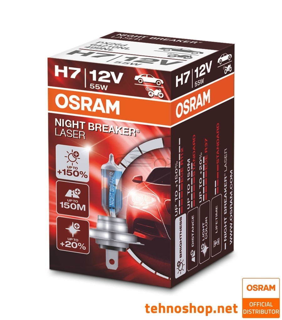 2-PK Osram H7 64210NL Night Breaker Laser 55w 12v Automotive Bulb