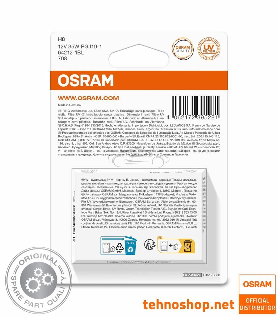 ŽARNICA OSRAM HALOGEN H8 64212-1BL ORIGINAL 35W 12V PGJ19-1 1BL