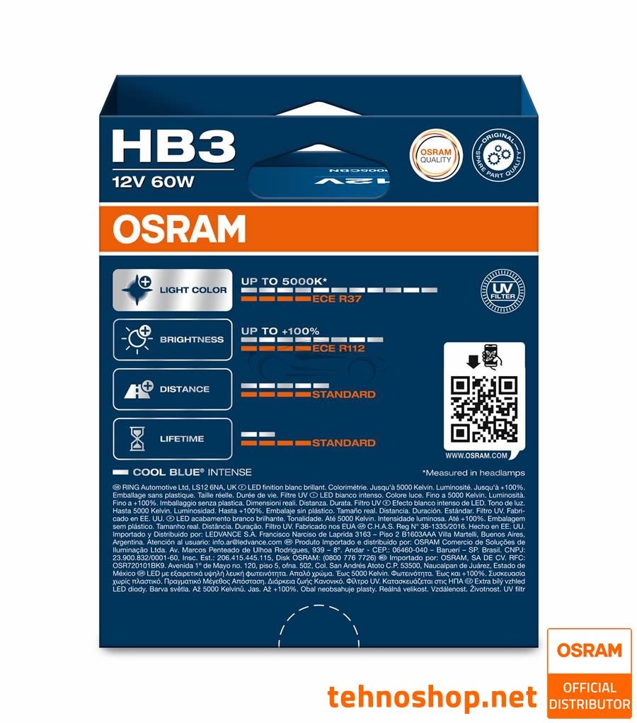 ŽARNICA OSRAM HALOGEN HB3 9005CBN-2HB COOL BLUE INTENSE 60W 12V P20d 2HB