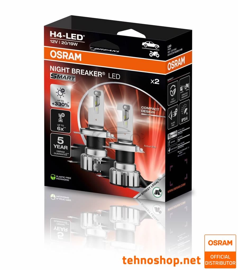 LED ŽARNICE OSRAM NIGHT BREAKER SMART H4 64193DWNBSM-2HB 12V P43t 2HB