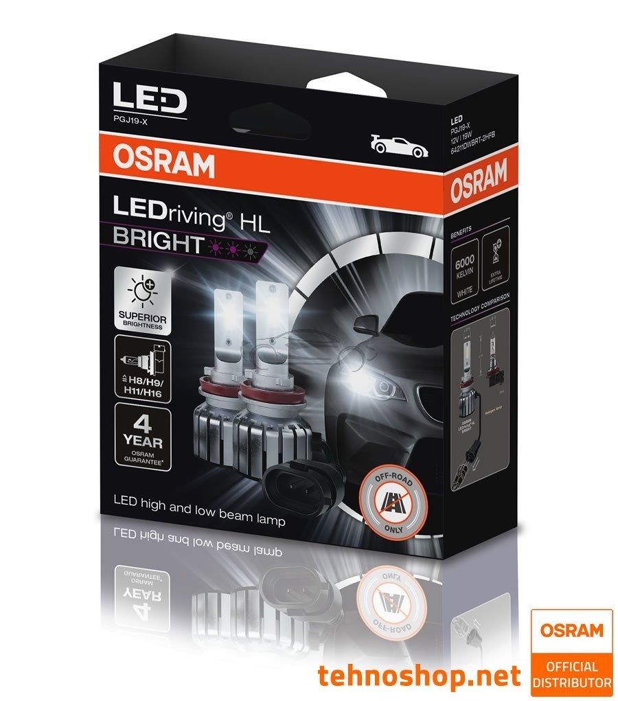 H1 Osram LEDriving HL BRIGHT +300% 12V LED Headlights