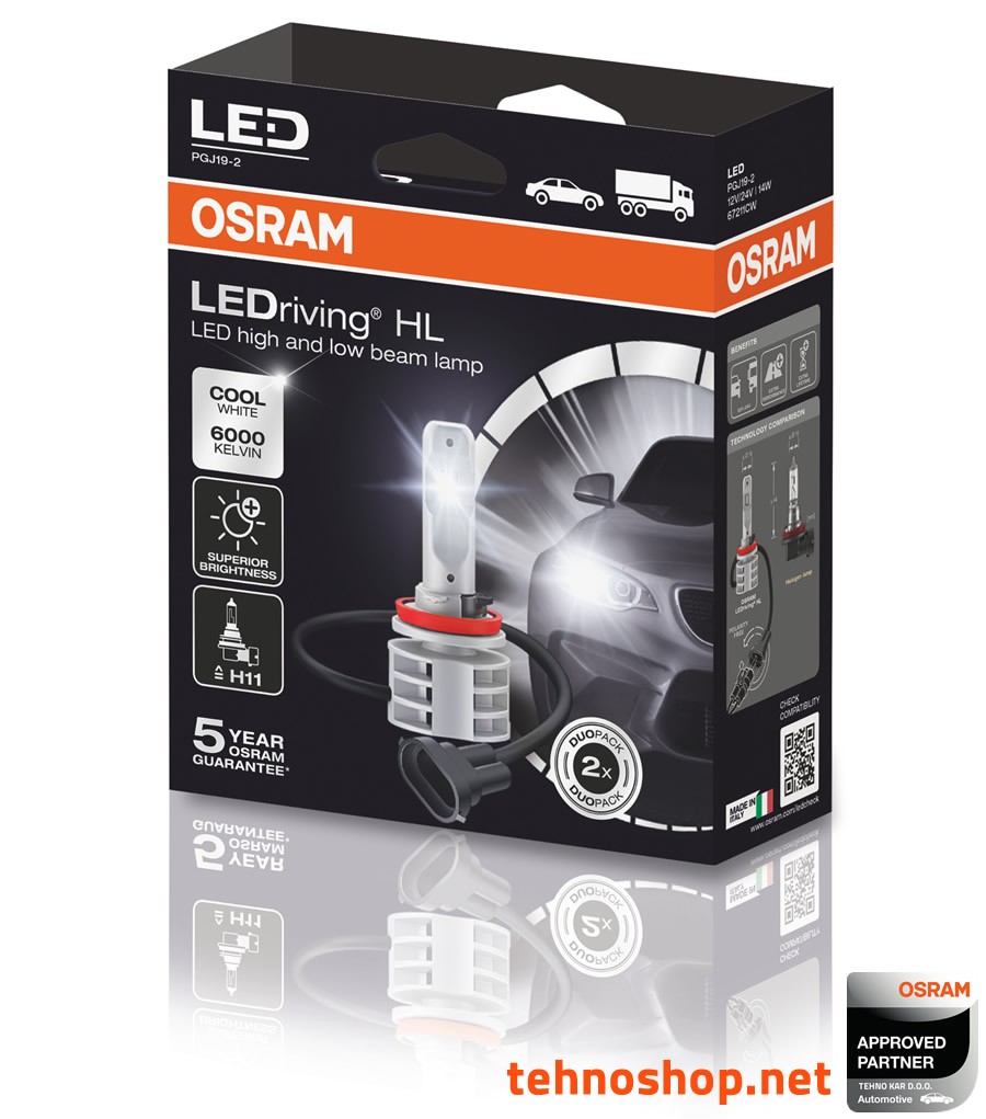 OSRAM KIT LEDriving H11 Cool White ,Luces Led Para Coche, Luces Carretera y  Cruce. 6000k PGJ19-2 : : Iluminación