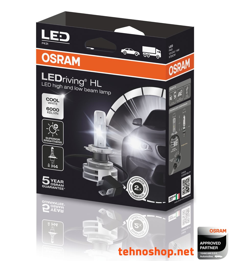 OSRAM H4 LED 66204CW COOL WHITE 6000K 12V 25/25W P43t Car Headlight AUTO  lamp