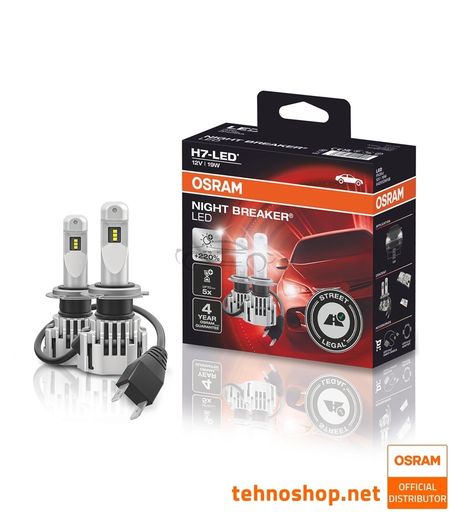 Osram Night Breaker Pair LED Lamps H7 +220% Homologated 6000K 64210DWNB