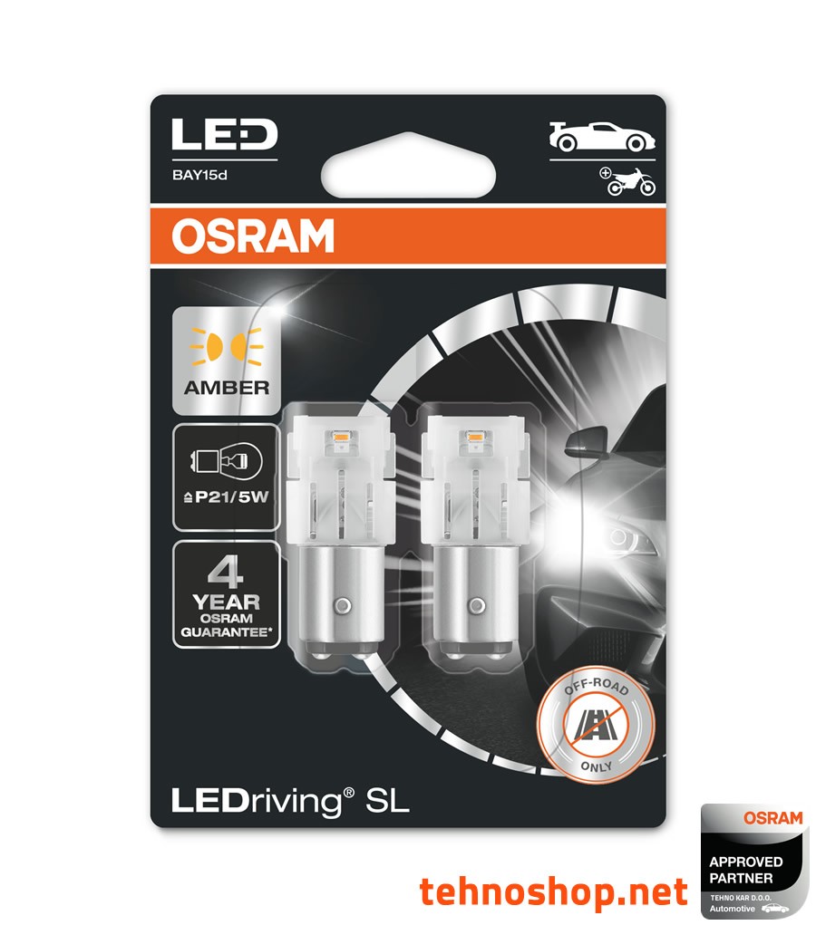 BULB OSRAM LED P21/5W LEDriving® SL 12V 1,3W 7528DYP-02B BAY15d BLI2