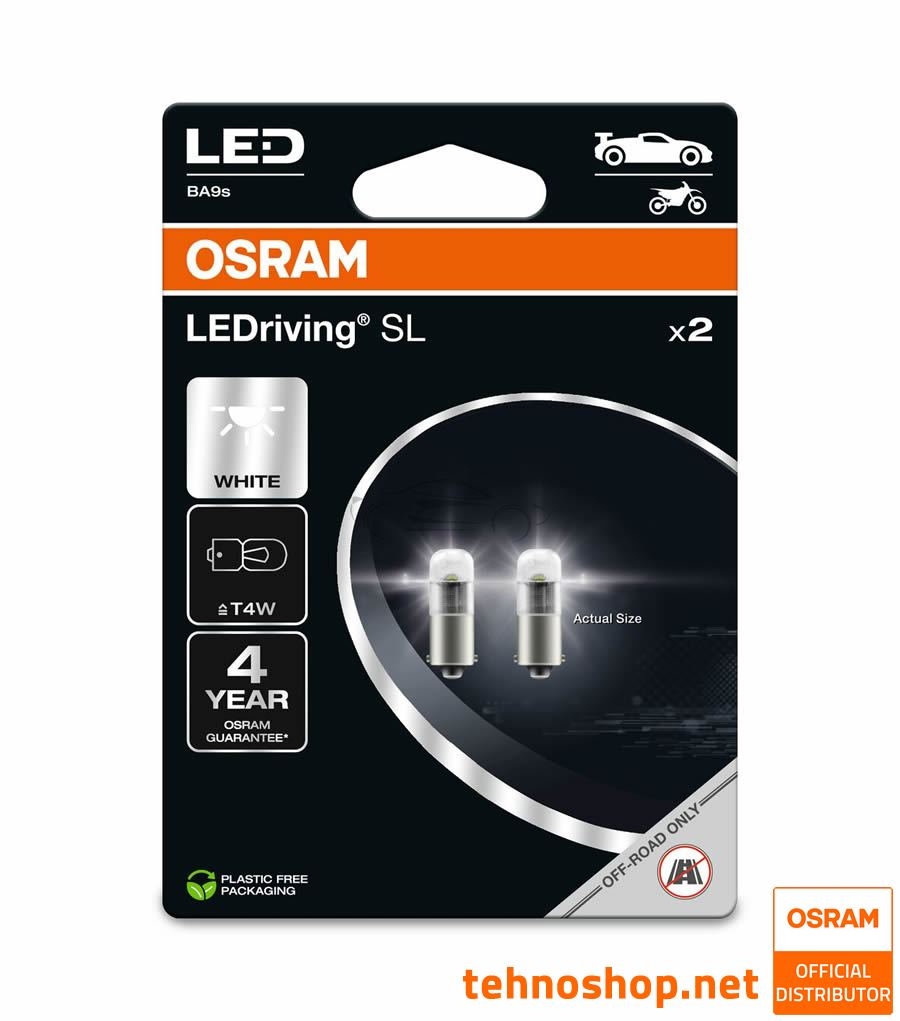 BULB OSRAM LED T4W LEDriving® SL 12V 0,8W 3893DWP-2BL BA9s 2BL