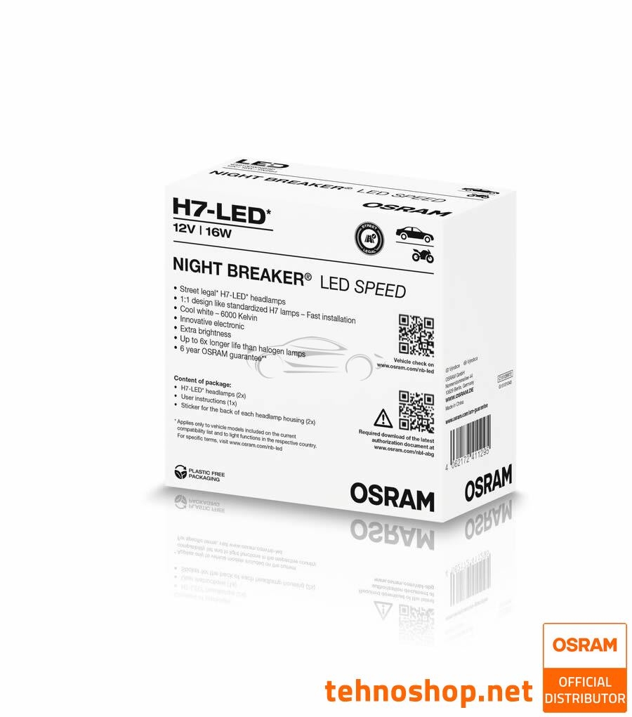 LED BULBS OSRAM NIGHT BREAKER SPEED H7 64210DWNBSP-2FB 12V PX26d 2FB