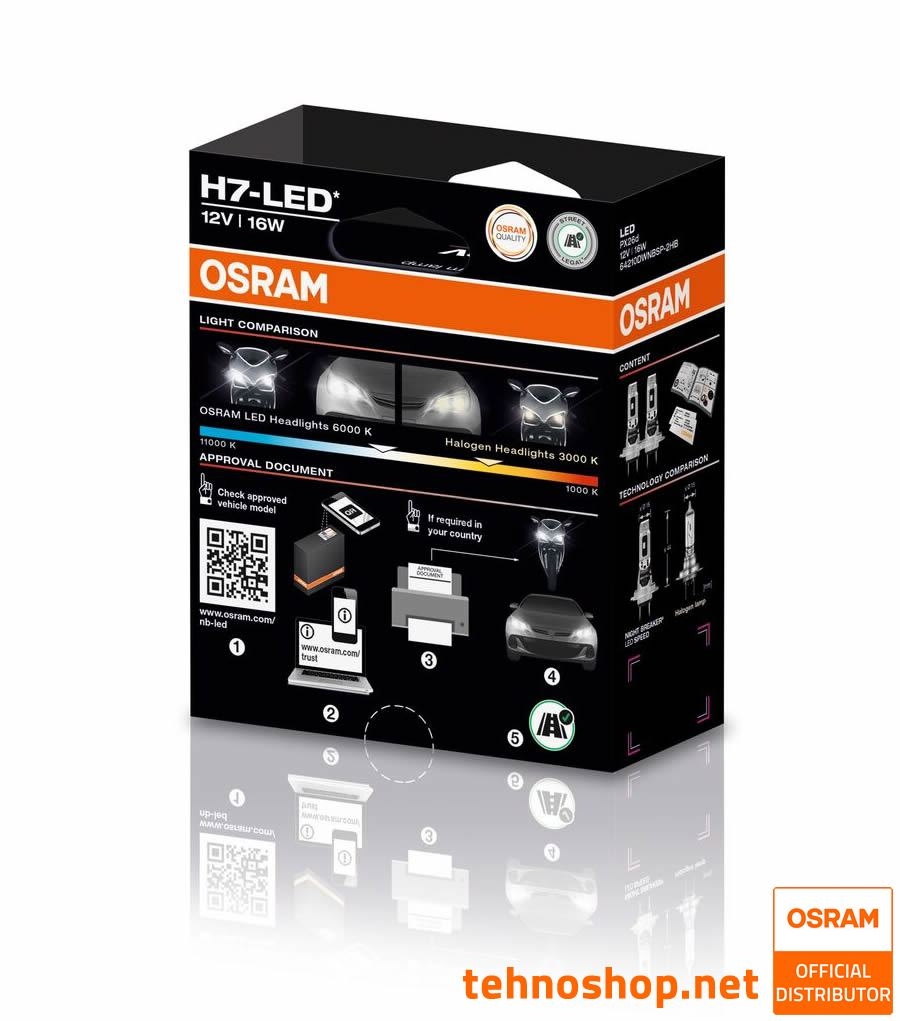 LED BULBS OSRAM NIGHT BREAKER SPEED H7 64210DWNBSP-2HB 12V PX26d 2HB