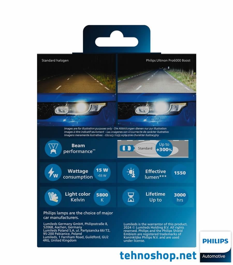 LED BULBS PHILIPS ULTINON PRO6000 BOOST H7 11972U60BX2 12V PX26d X2