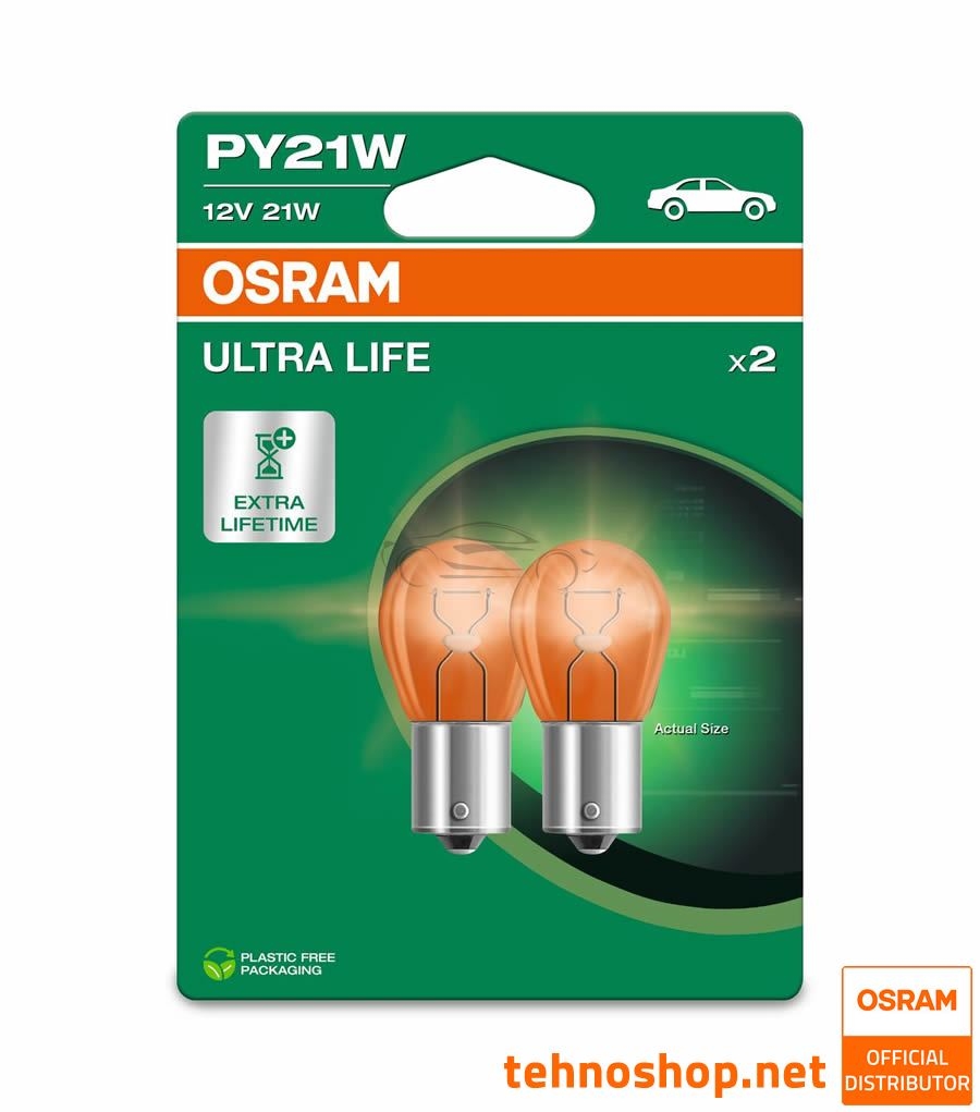 OSRAM PY21W 7507ULT-2BL ULTRALIFE AMBER 12V BAU15s 2BL