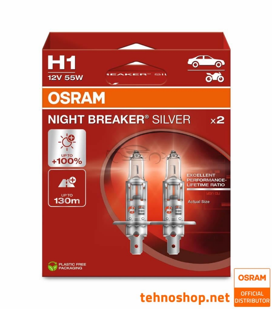 ŽARNICA OSRAM HALOGEN H1 64150NBS-2HB NIGHT BREAKER SILVER 55W P14.5s 2HB