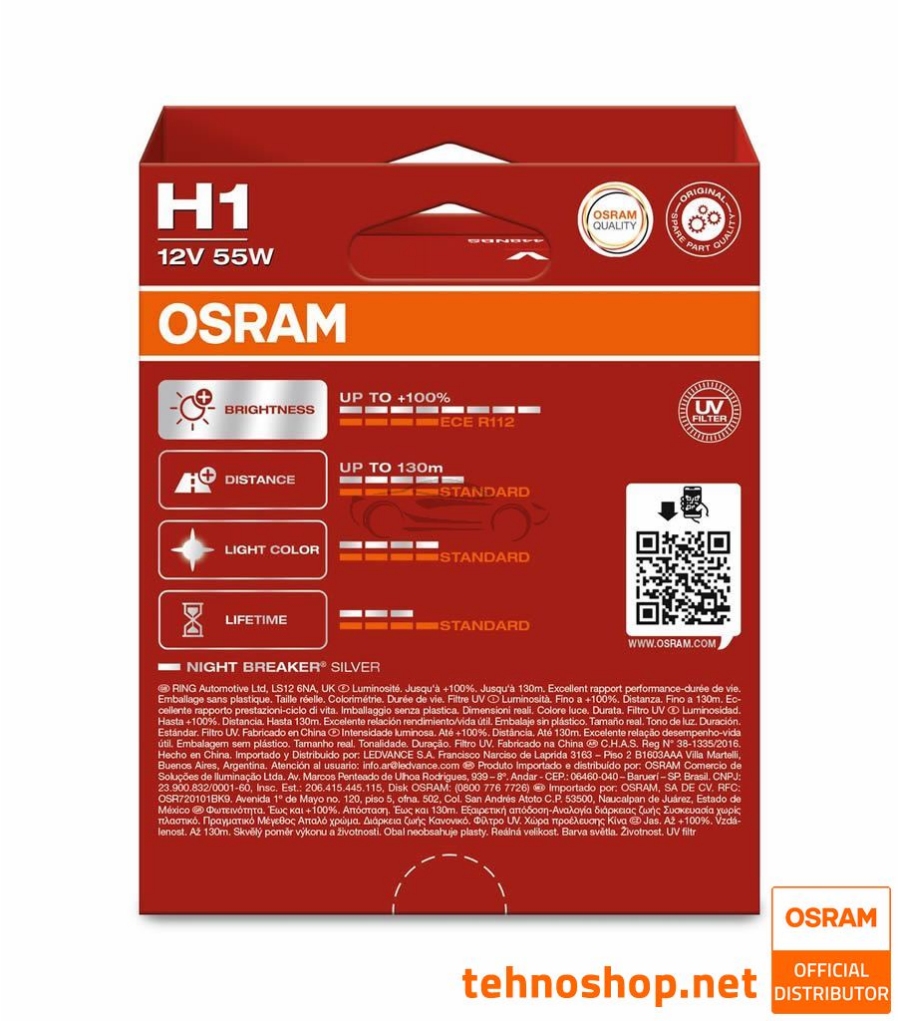 ŽARNICA OSRAM HALOGEN H1 64150NBS-2HB NIGHT BREAKER SILVER 55W P14.5s 2HB