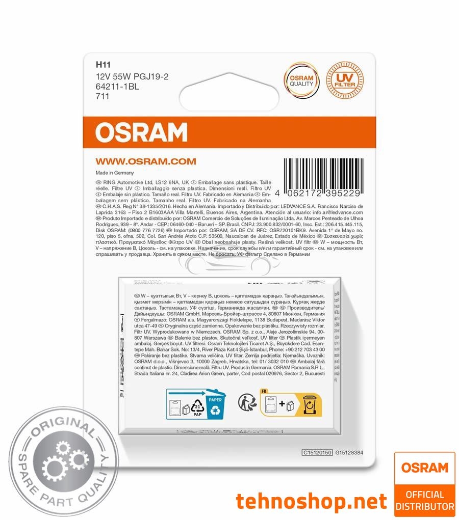 ŽARNICA OSRAM HALOGEN H11 64211-1BL ORIGINAL 55W 12V PGJ19-2 1BL