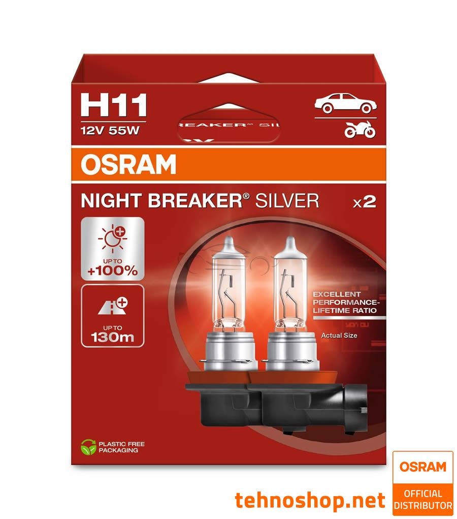 BULB OSRAM HALOGEN H11 NIGHT BREAKER SILVER 64211NBS-2HB 55W PGJ19-2 2HB