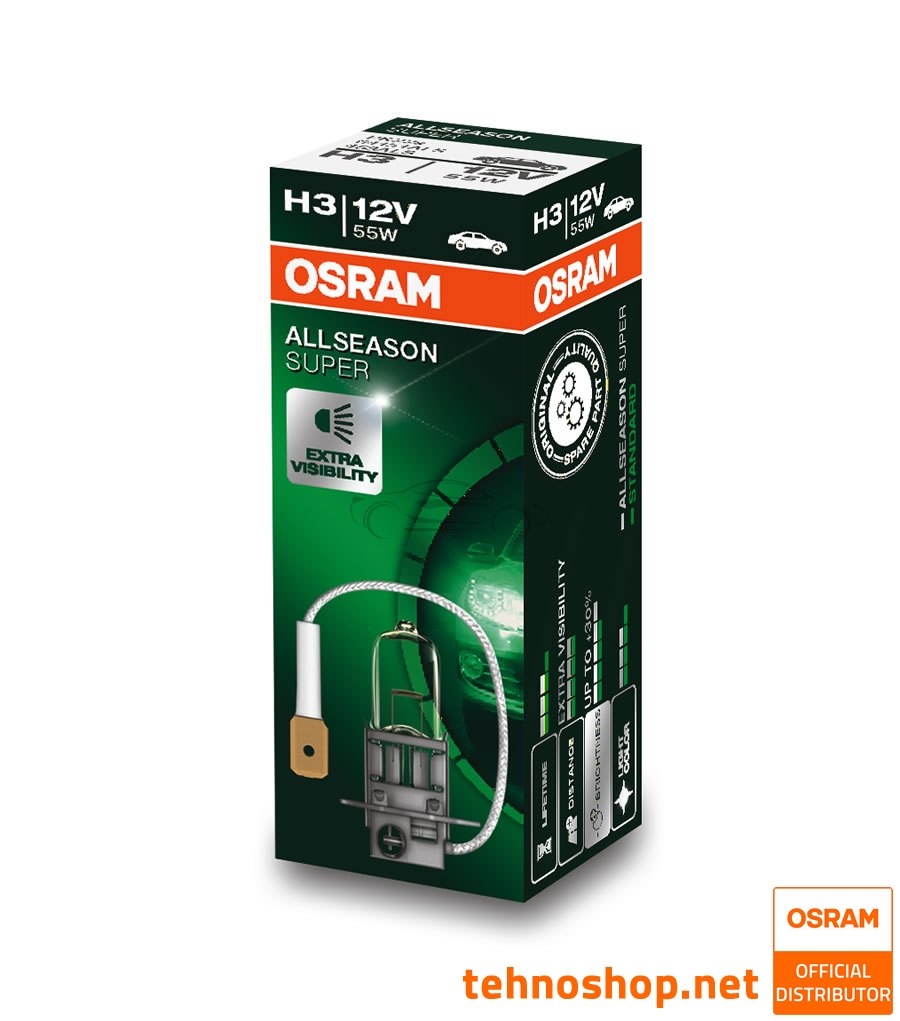 BULB OSRAM HALOGEN H3 64151ALS ALLSEASON SUPER 55W 12V PK22s FS1