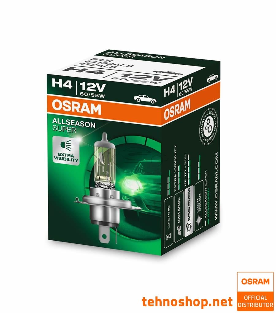 BULB OSRAM HALOGEN H4 64193ALS ALLSEASON SUPER 60/55W 12V P43t FS1