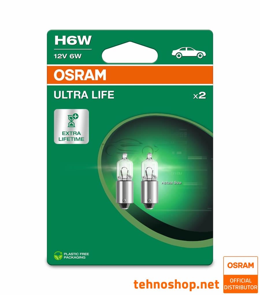 SIGNAL BULB OSRAM HALOGEN H6W 64132ULT-2BL ULTRALIFE 12V BAX9s 2BL